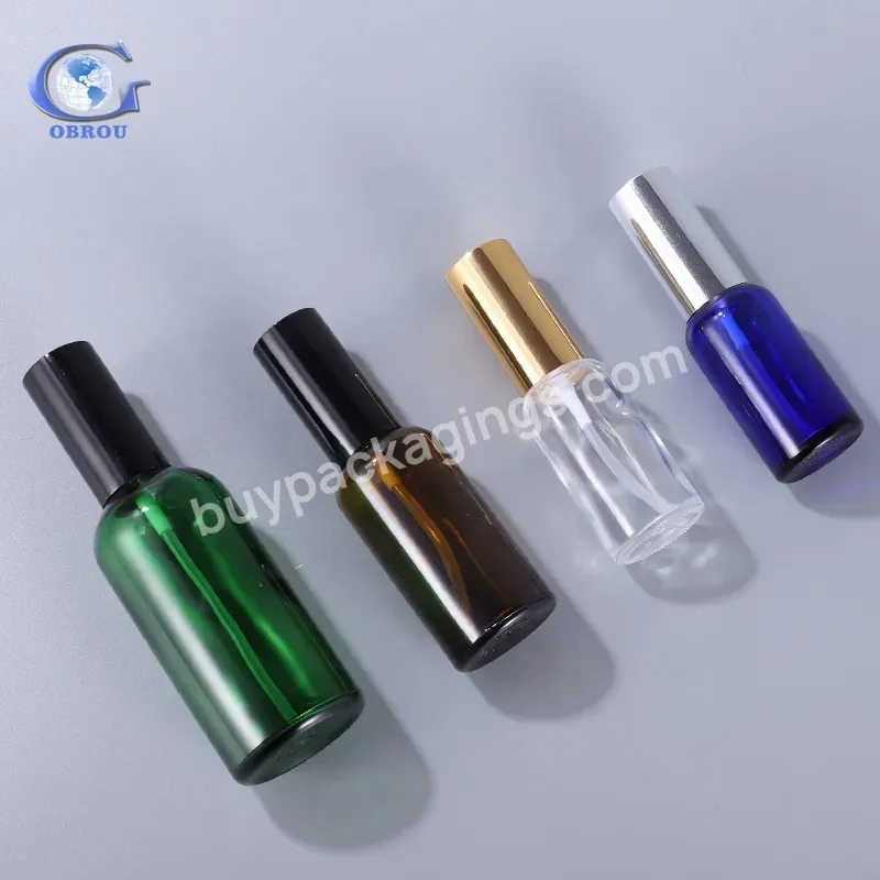 Obrou Refillable 5/10/15/20/30/50/100ml Amber Clear Blue Matte Black Glass Fine Mist Spray Bottle With Spray Pump Cap For Hair Oil