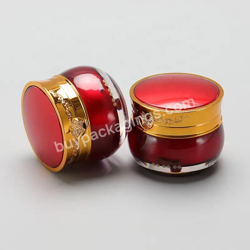 Obrou Ruby Red 15g Gold Rim Butterfly Pattern Plastic Material Liner Acrylic Shell Plastic Empty Cream Jar With Lid For Cosmetic
