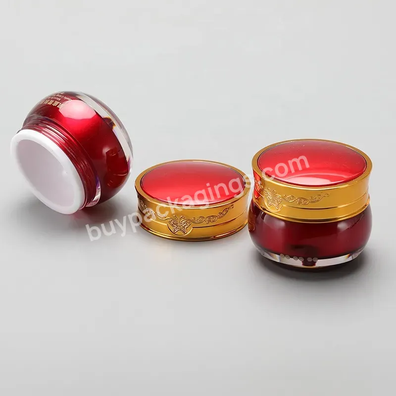 Obrou Ruby Red 15g Gold Rim Butterfly Pattern Plastic Material Liner Acrylic Shell Plastic Empty Cream Jar With Lid For Cosmetic