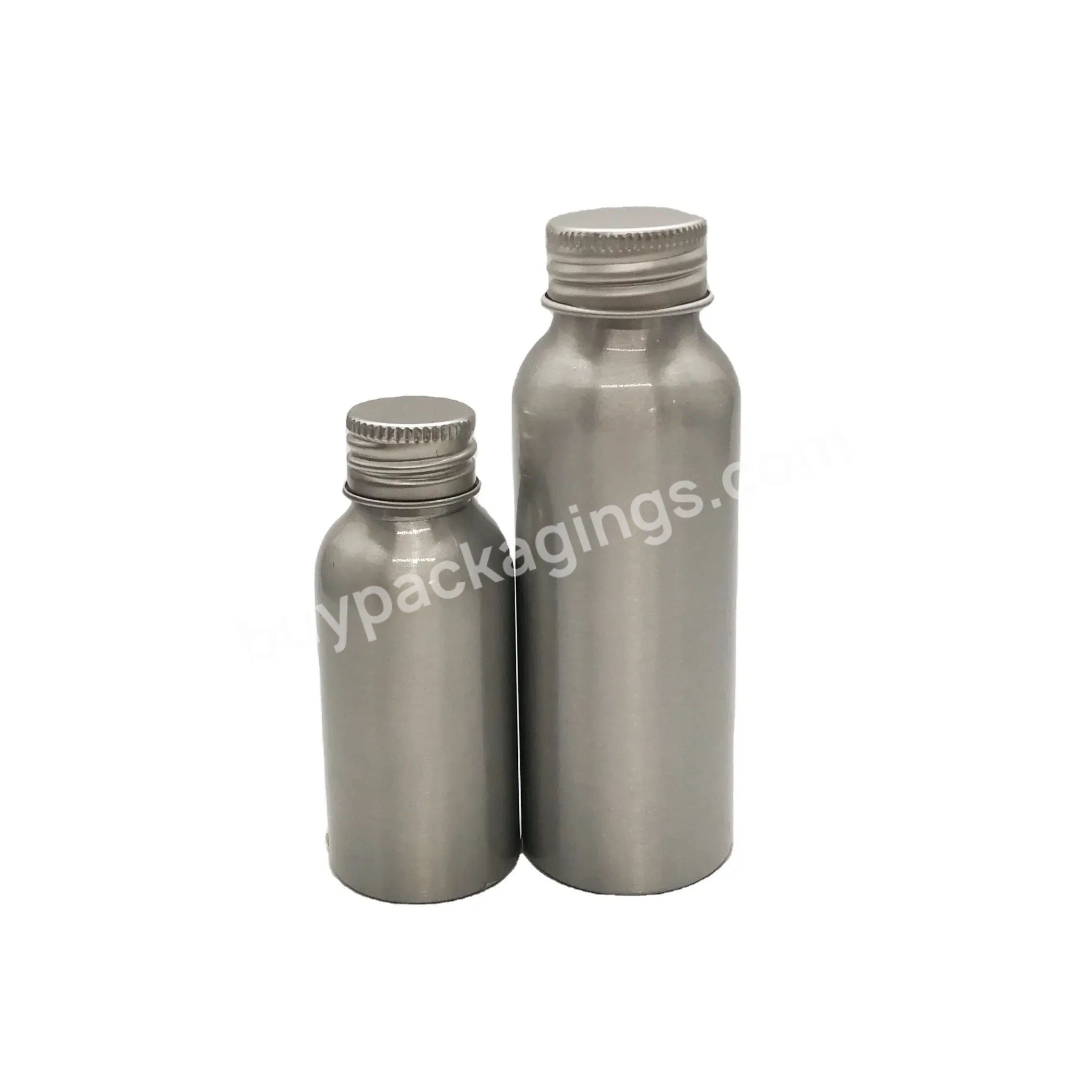 Oem 100ml 200ml Cosmo Round Silver Aluminum Bottle With Metal Screw Cap