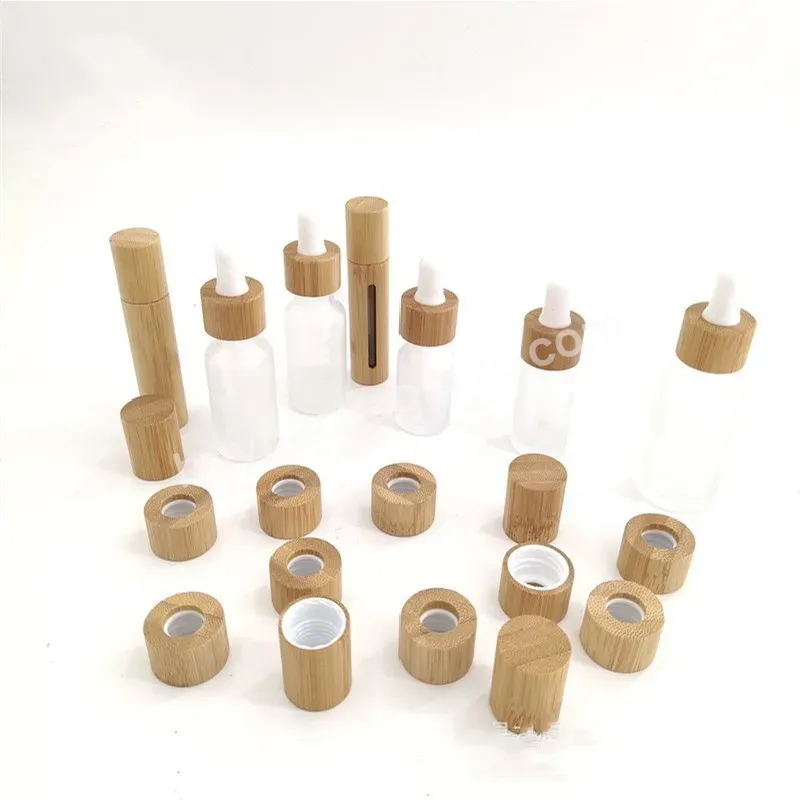 Oem 18mm 18/410 Bamboo Wooden Dropper Essential Oil Caps For Glass Bottles