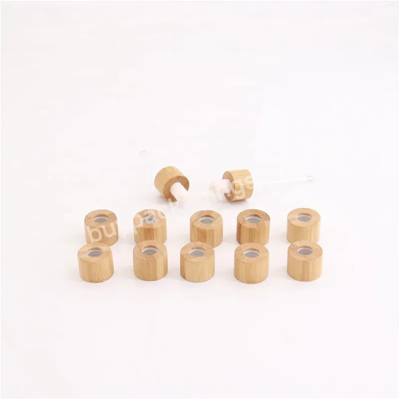 Oem 18mm 18/410 Bamboo Wooden Dropper Essential Oil Caps For Glass Bottles