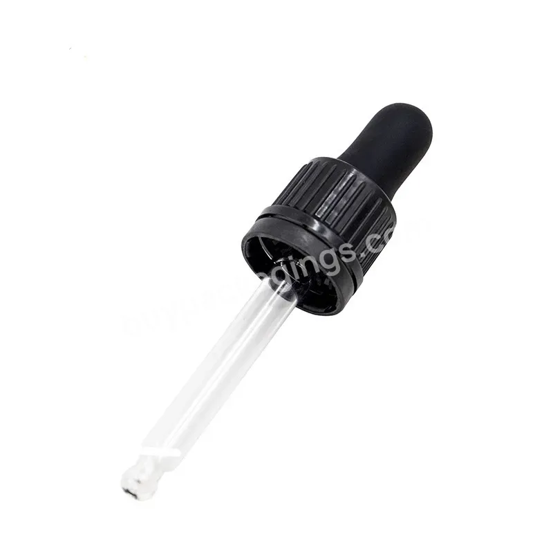 Oem 18mm Glass Dropper Pipette With Tamper Evident Cap,Tamper Proof Black Dropper Cap