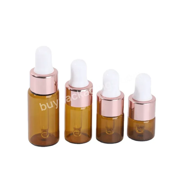 Oem 1ml 2ml 3ml 5ml Glass Amber Essential Oil Dropper Bottle Cosmetic Perfume Oil Small Vial With Black White Dropper In Stock