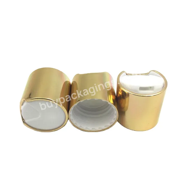 Oem 20/10 Press Cap Gold Aluminum Cap Top Bottle Plastic Press Disc Cap For Cosmetic Shampoo