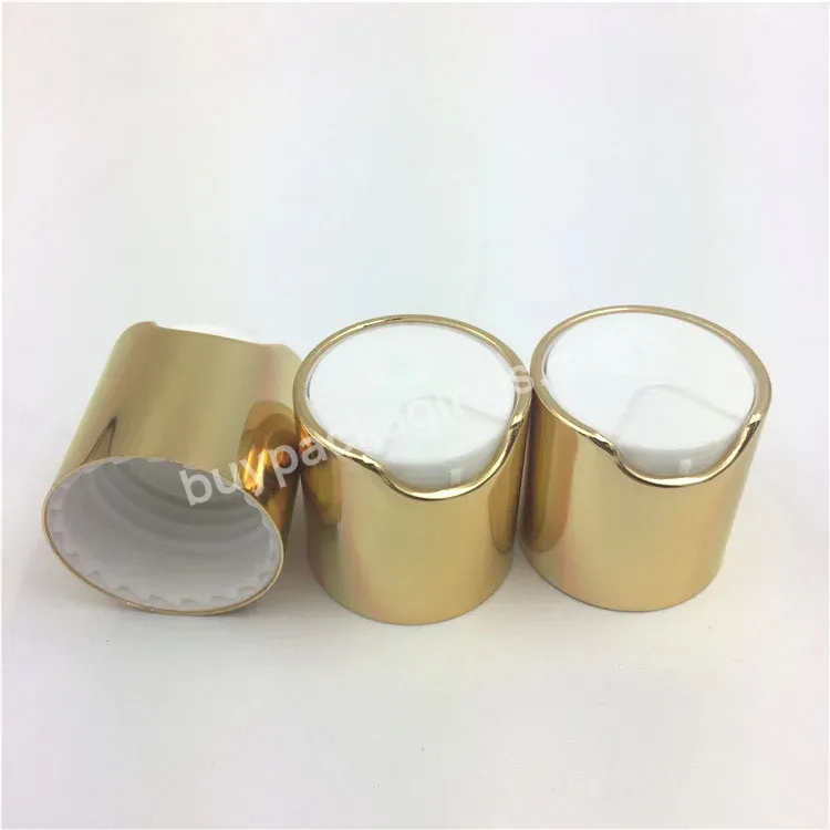 Oem 20/10 Press Cap Gold Aluminum Cap Top Bottle Plastic Press Disc Cap For Cosmetic Shampoo