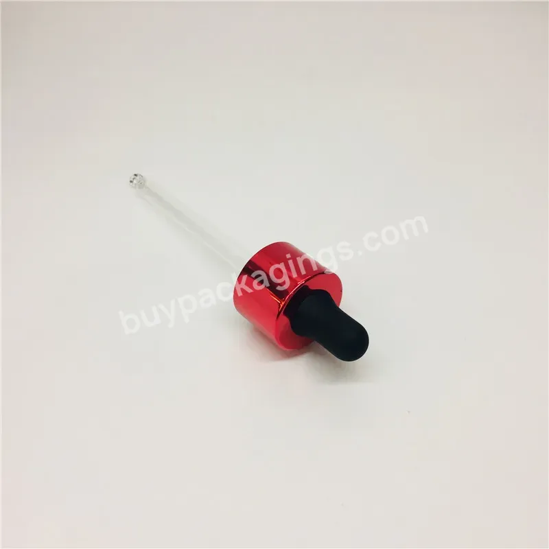 Oem 20/410 Shiny Red Aluminum Dropper With Glass Pipette Essential Oil Dropper