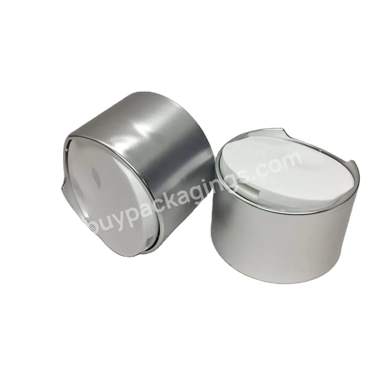 Oem 24mm Metallized Silver Double Walled Disc Top Cap For Cosmetic Bottle