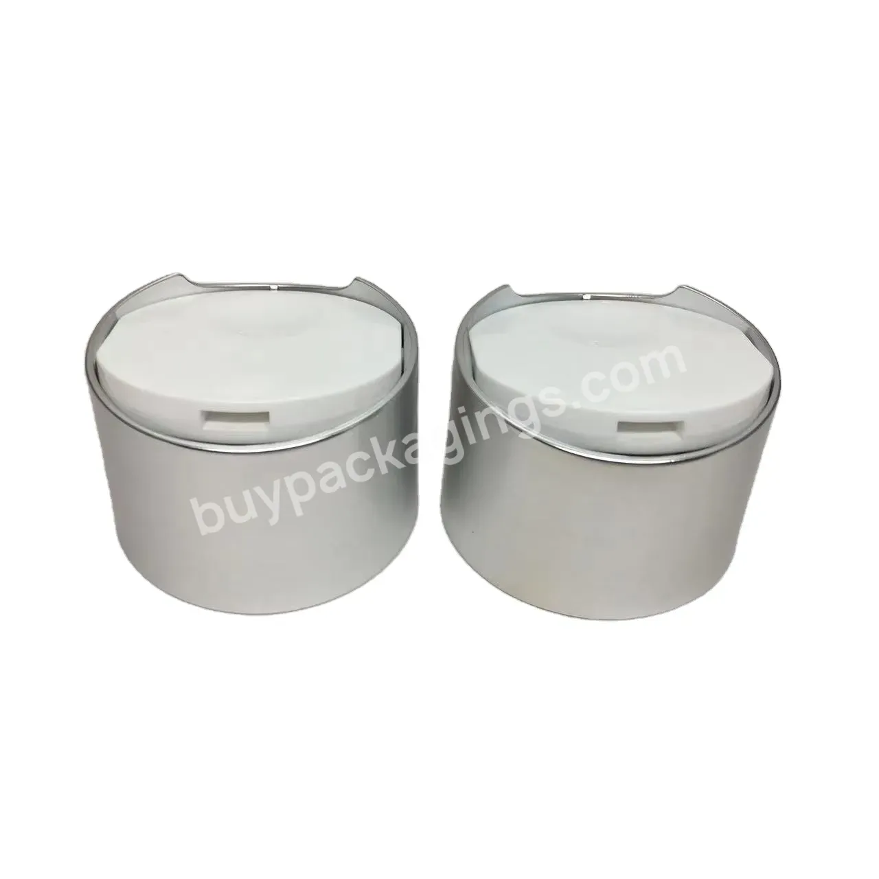 Oem 24mm Metallized Silver Double Walled Disc Top Cap For Cosmetic Bottle