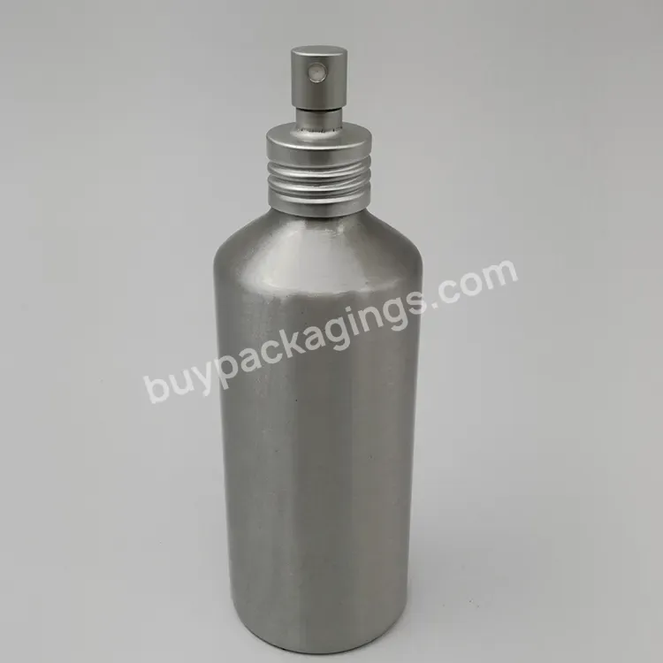 Oem 300ml Slant Shoulder Natural Silver Cosmetic Aluminum Bottle With Metal Spray Pump