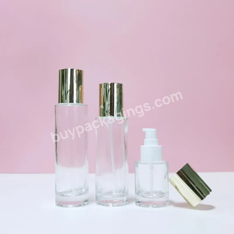 Oem 40ml 100ml 120m Toner Bottle Whole Set Frosted Clear Flat Shoulder Glass Lotion Pump Cosmetic Bottles And 30g 50g Glass Cre