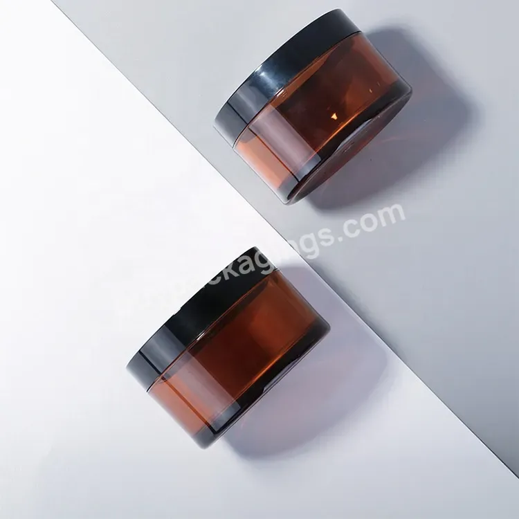 Oem 4oz 120g Amber Brown Thick Wall Pet Cosmetic Face Cream Container Jar With Black Lid