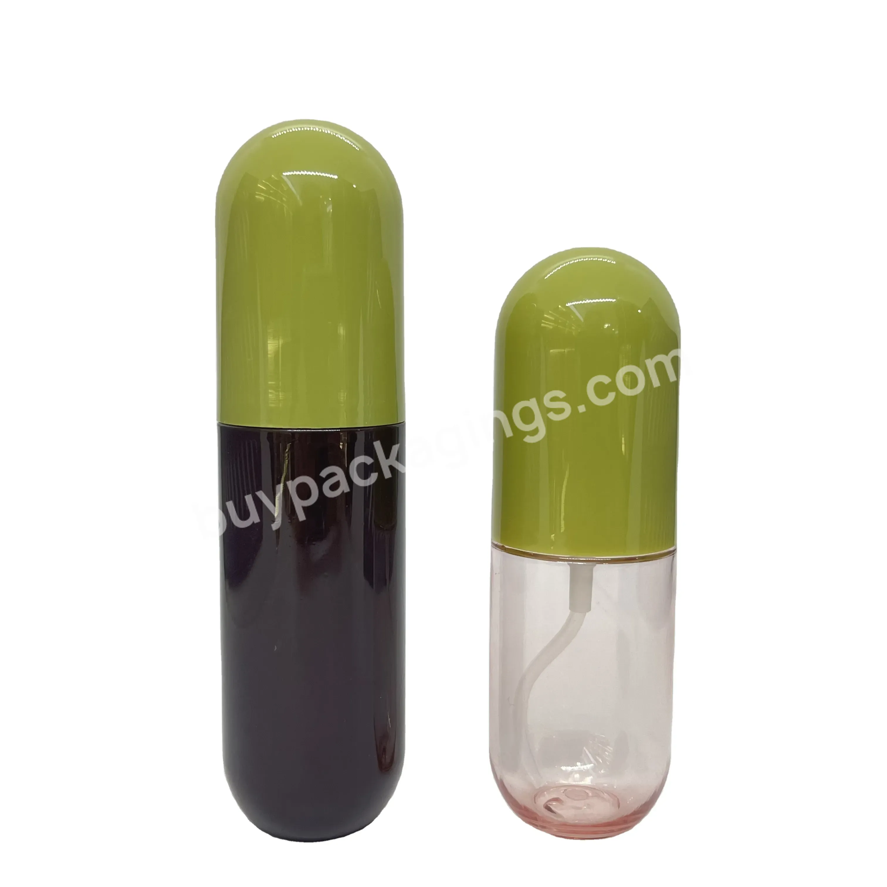 Oem 50ml 80ml Colorful Pet Plastic Pill Container Capsule Shaped Cosmetic Spray Pump Bottles Wholesale