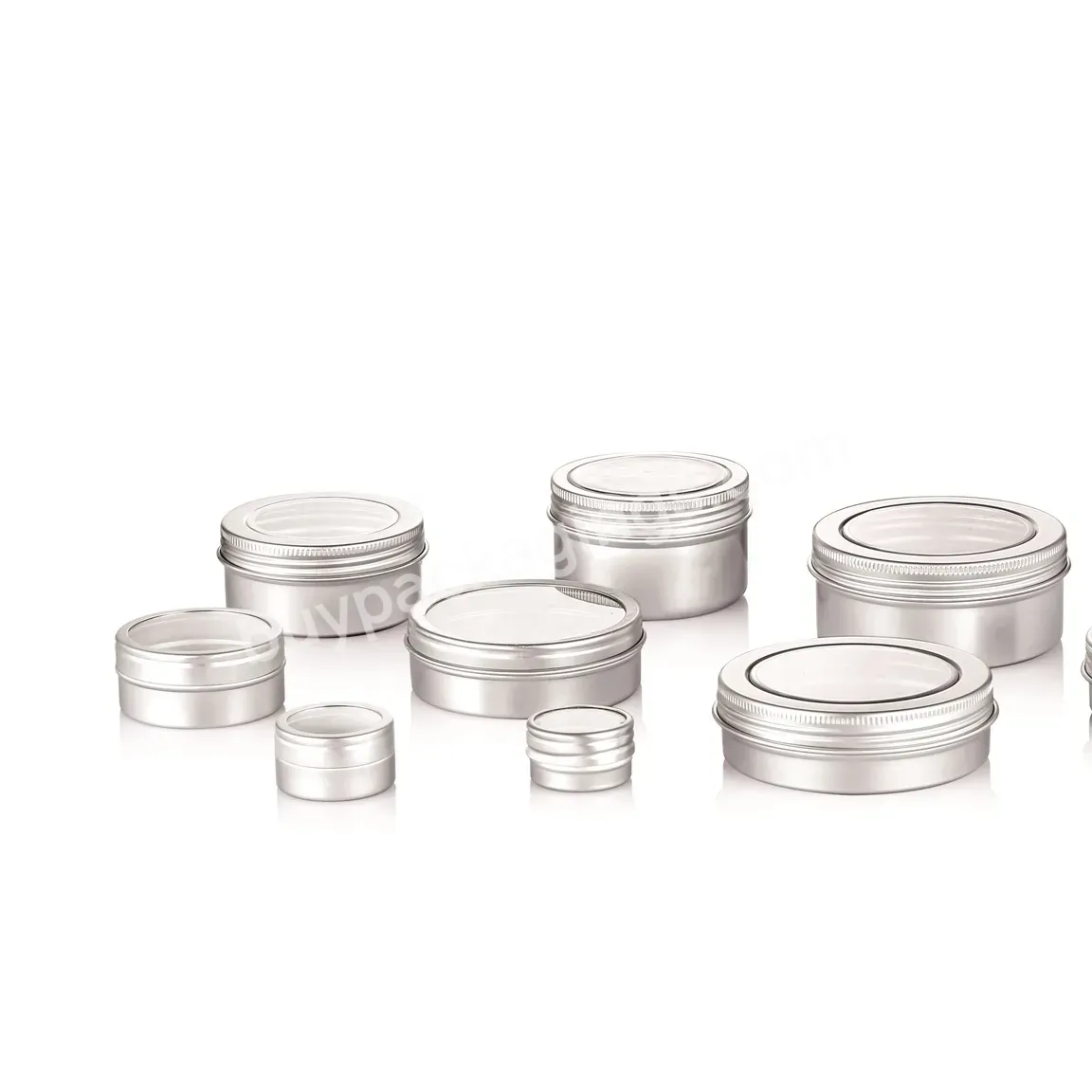 Oem 5g-500g Empty Cosmetic Silver Aluminum Container Jars With Clear Pvc Window