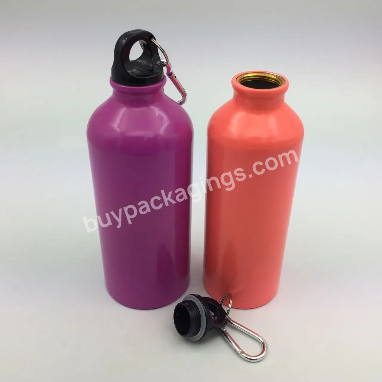 Oem Aluminium Drinking Water Bottle With Screw Cap And Carabiner 400ml 500ml