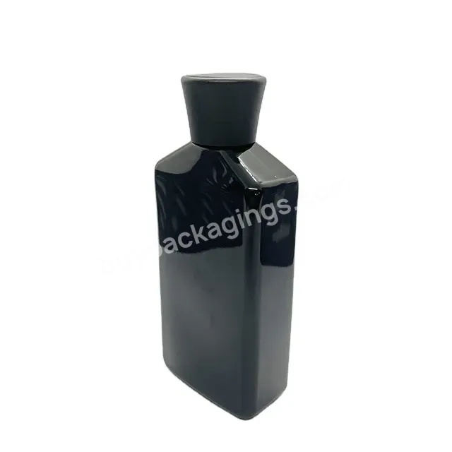 Oem Black Pcr Pet Customized Flat Squeeze Men's Shampoo Bottle With Disc Top Lid 300ml