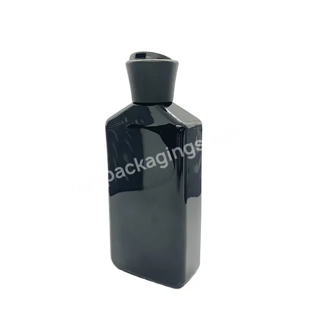 Oem Black Pcr Pet Customized Flat Squeeze Men's Shampoo Bottle With Disc Top Lid 300ml