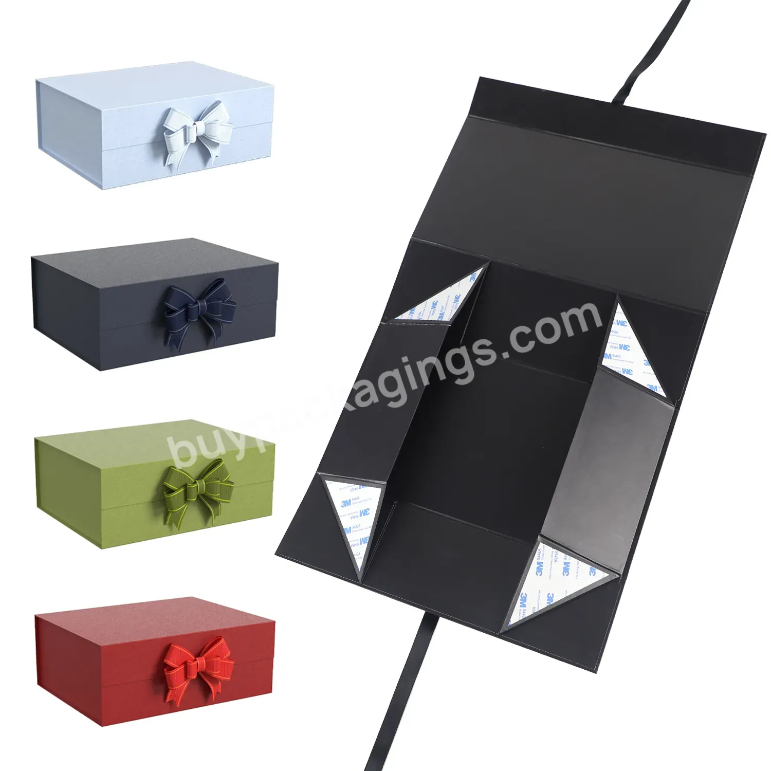 Oem Black Printed Magnetic Gift Boxes With Magnetic Lid For Packaging Rigid Folding Paper Gift Box With Ribbon