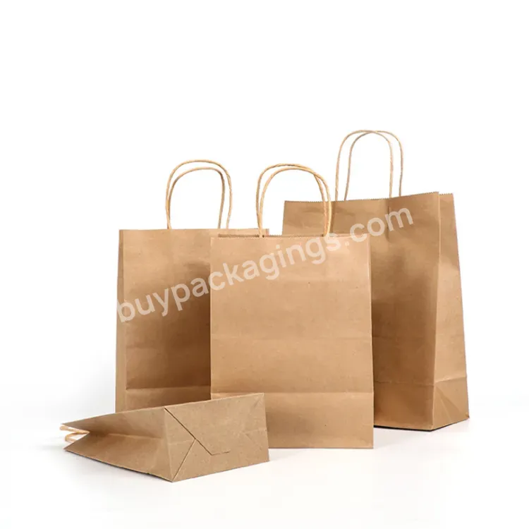 Oem China Supplier Shopping Gift Printed Logo Brown White Craft Kraft Paper Bag Packaging With Handles For Gift Manufacturer/wholesale
