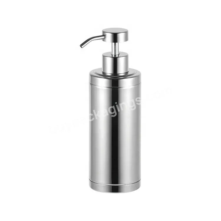 Oem Custom 300ml 10oz Silver Round Metal Stainless Steel Bottle With Stainless Steel Soap Liquid Lotion Shampoo Pump