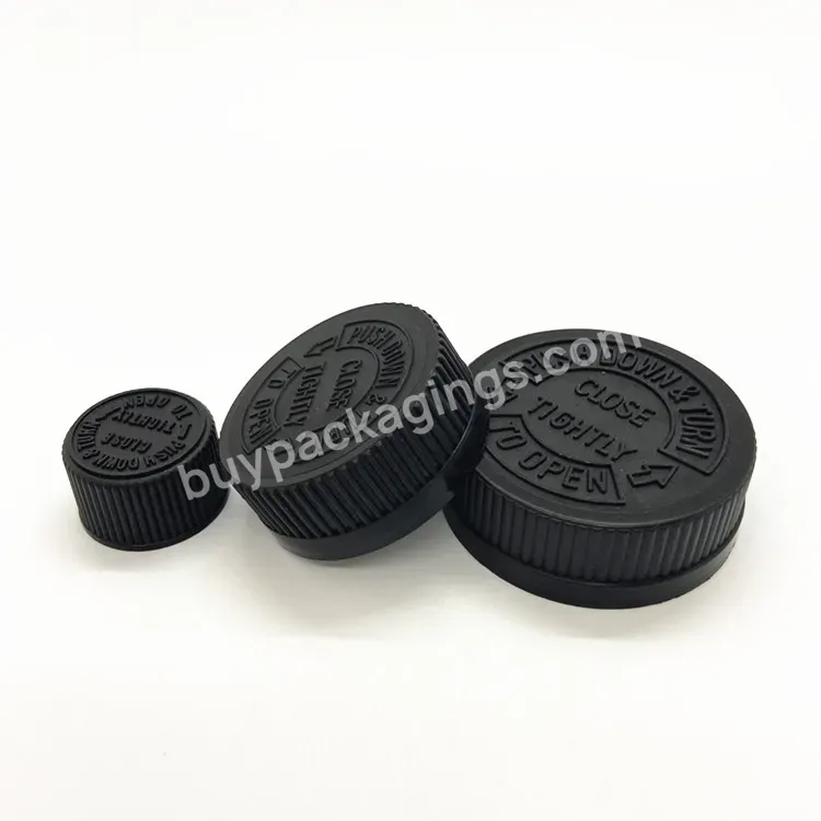 Oem Custom Black Color Child Resistant Cap For Medicine Bottle,Plastic Child Proof Cap 38mm 43mm 53mm Manufacturer/wholesale