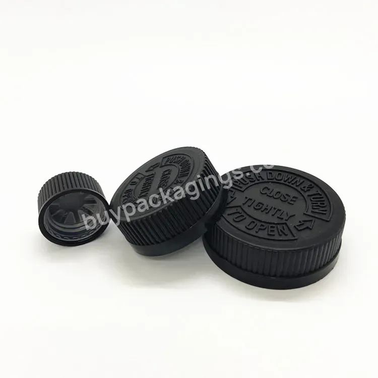 Oem Custom Black Color Child Resistant Cap For Medicine Bottle,Plastic Child Proof Cap 38mm 43mm 53mm Manufacturer/wholesale