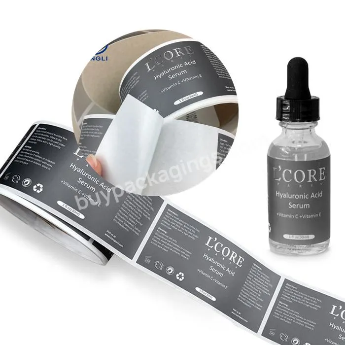 OEM Custom Brand Adhesive Printed Logo Packaging Vinyl Waterproof Perfume Cosmetics Bottle Sticker Roll Label