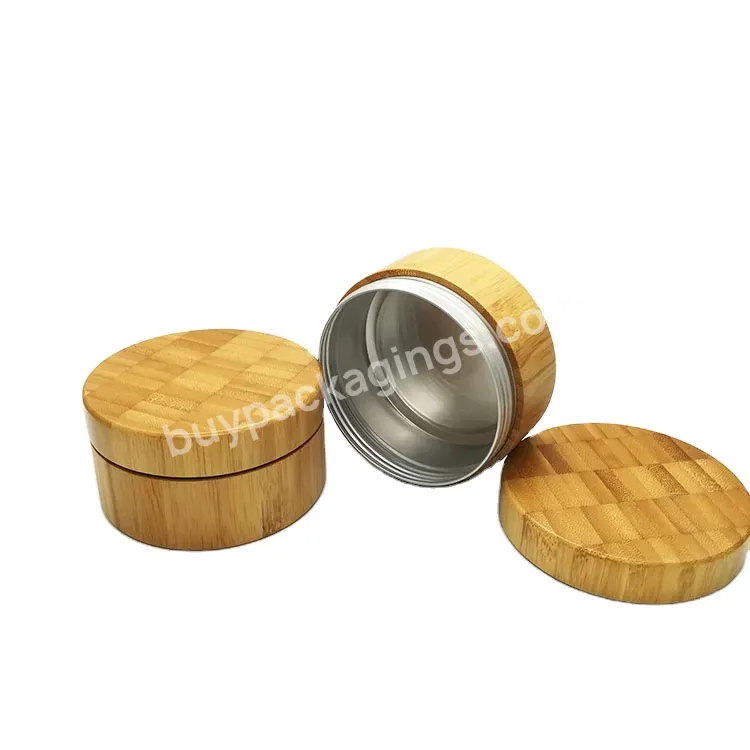 Oem Custom Empty Aluminum Cream Jars With Bamboo Cover 100g/ 3.3oz Cosmetic Silver Metal Pot Jars Container With Bamboo Lid