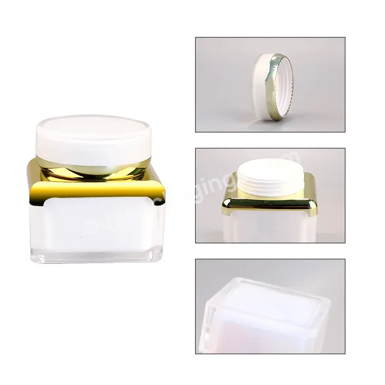 Oem Custom Factory 1oz Luxury Acrylic Jar 30ml Square Double Wall Cosmetic Cream Jar With Golden Shoulder Manufacturer/wholesale