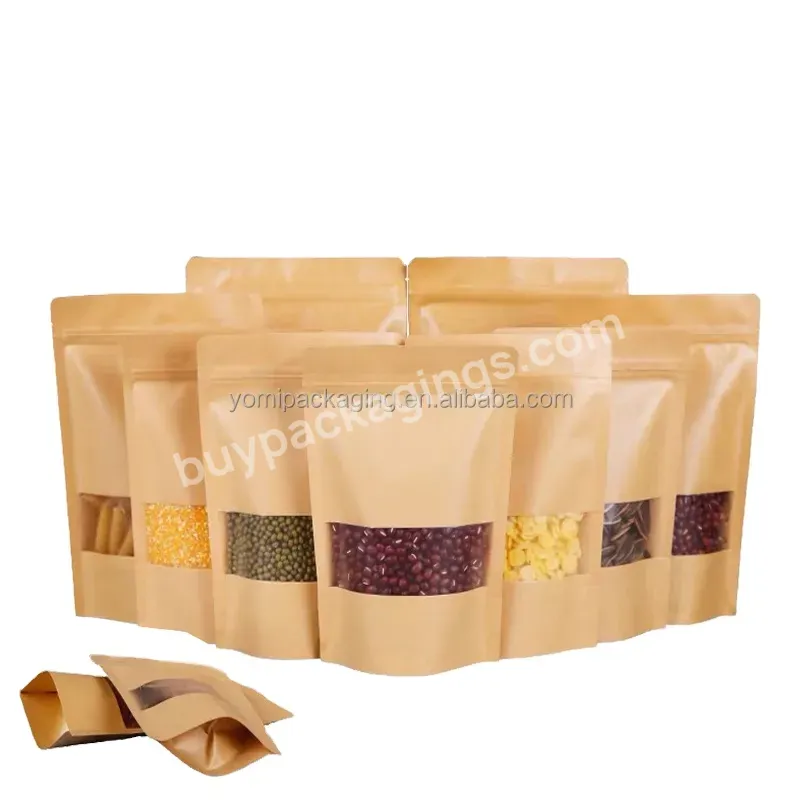 Oem Custom Matte Printing Food Grade Self-standing Kraft Paper Packing Bags For Dried Food