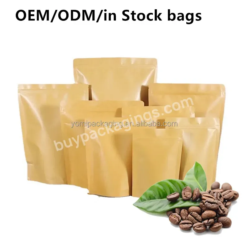 Oem Custom Matte Printing Food Grade Self-standing Kraft Paper Packing Bags For Dried Food