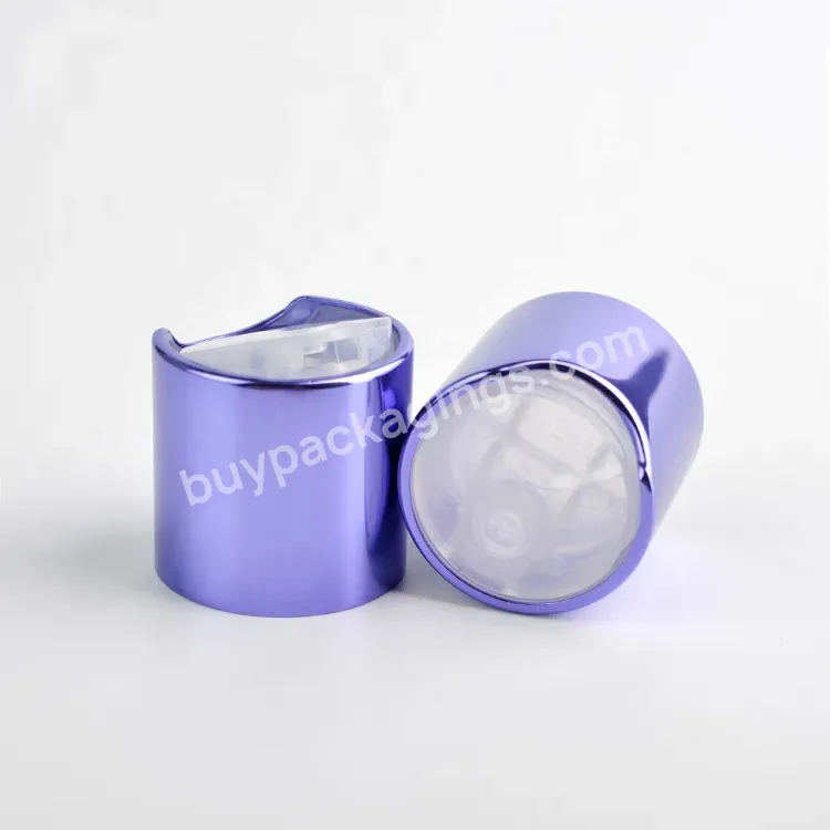 Oem Custom Press Cap Cosmetic Bottles 28/410 Purple Aluminum Plastic Disc Top Cap Manufacturer/wholesale