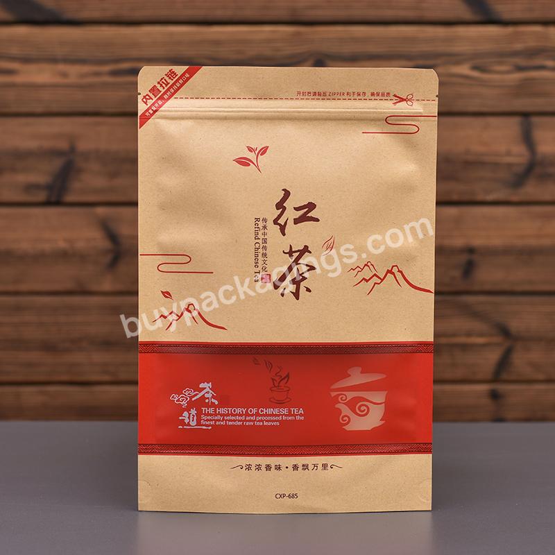 Oem Custom Printed Kraft Paper Stand Up Resealable Loose Flower Tea Packaging Bags With Zipper