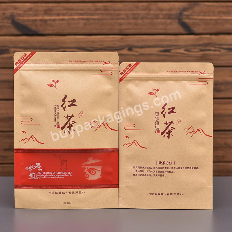 Oem Custom Printed Kraft Paper Stand Up Resealable Loose Flower Tea Packaging Bags With Zipper