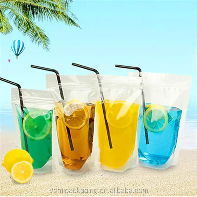 Oem Custom Printed Packaging Packing Spout Plastic Beverage Bags Clear Straw Juice Drink Pouch