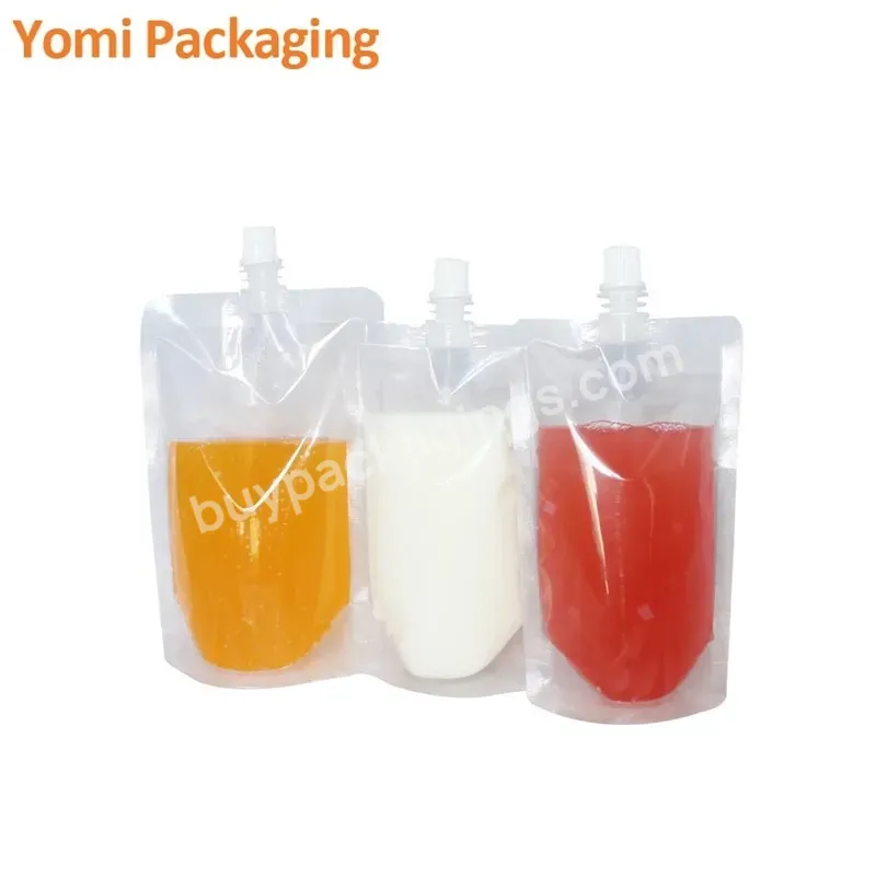 Oem Custom Printed Packaging Packing Spout Plastic Beverage Bags Clear Straw Juice Drink Pouch