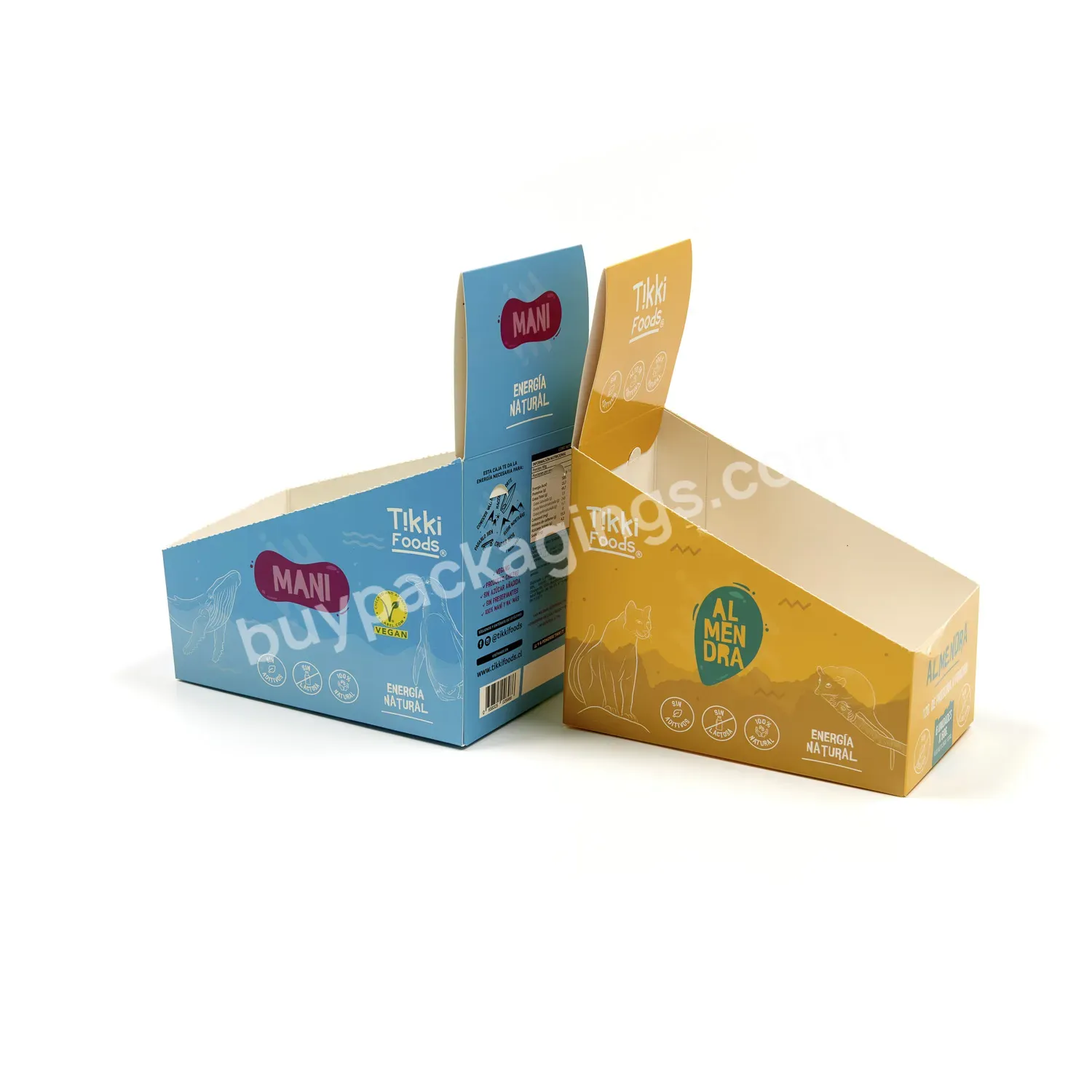 Oem Custom Product Tear Strip Card Paper Pdq Retail Counter Snacks Food Packaging Display Box