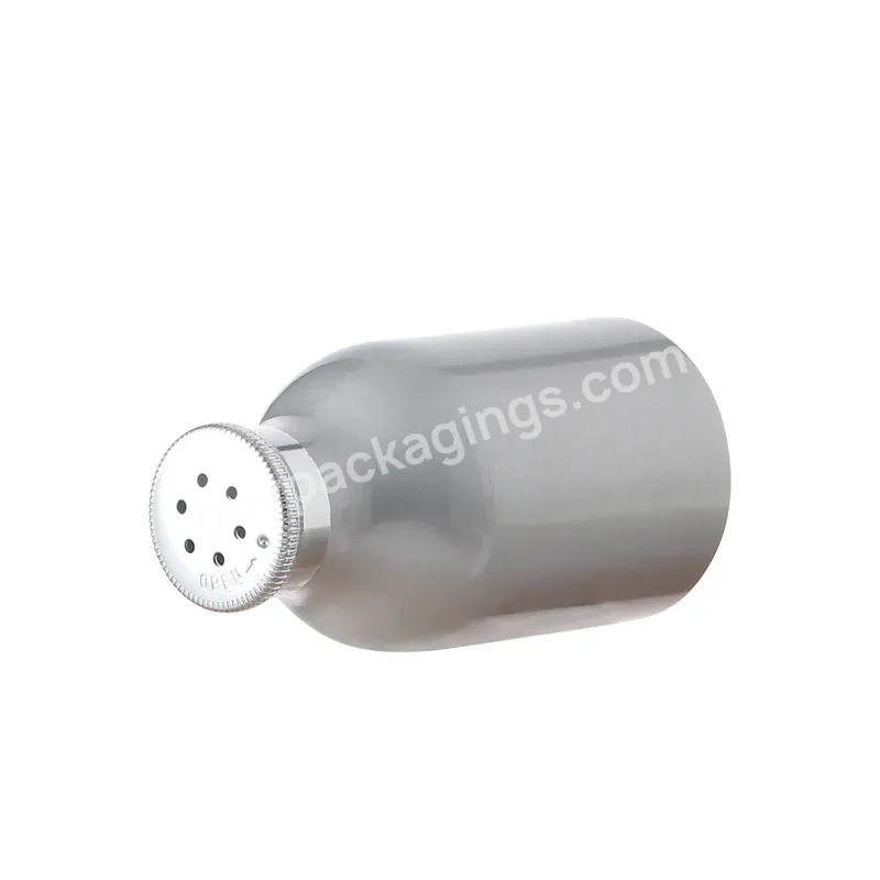 Oem Custom Shiny Silver Round Aluminum Talc Powder Bottle With Sifter Cap 50g-200g