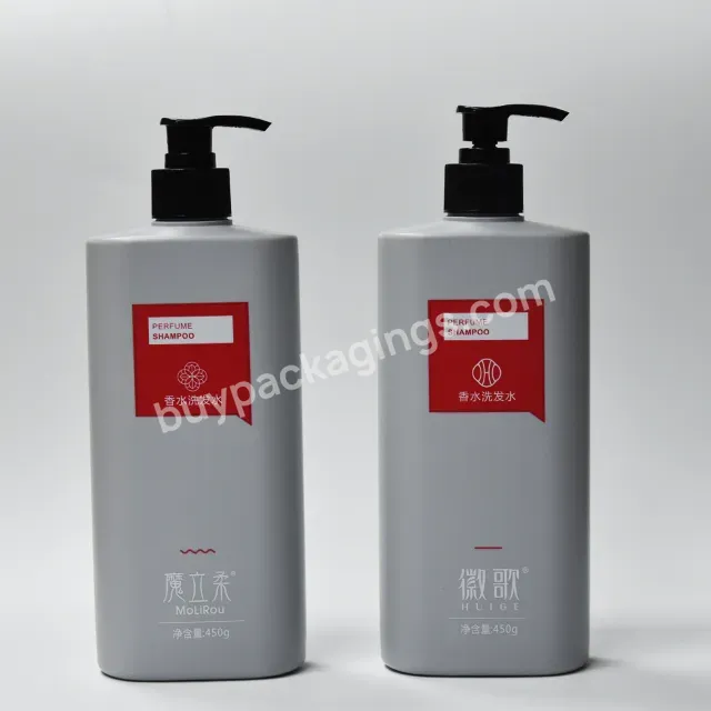 Oem Customize Empty Pump Bottle Plastic Pet Flat Square Refillable Bottles With Pump 450ml Luxury Shampoo Bottle