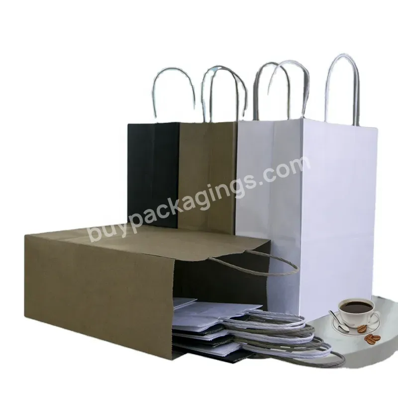 Oem Customize Logo White Recycled Square Bottom Craft Fastfood Packaging Twisted Handle Kraft Pizza Take Out Paper Bags For Food