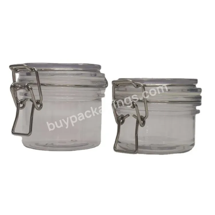 Oem Customized Empty Facial Mud Jar Big Volume Special Transparent Cosmetic Container Metal Locking Clamp Lid Plastic Airtight J