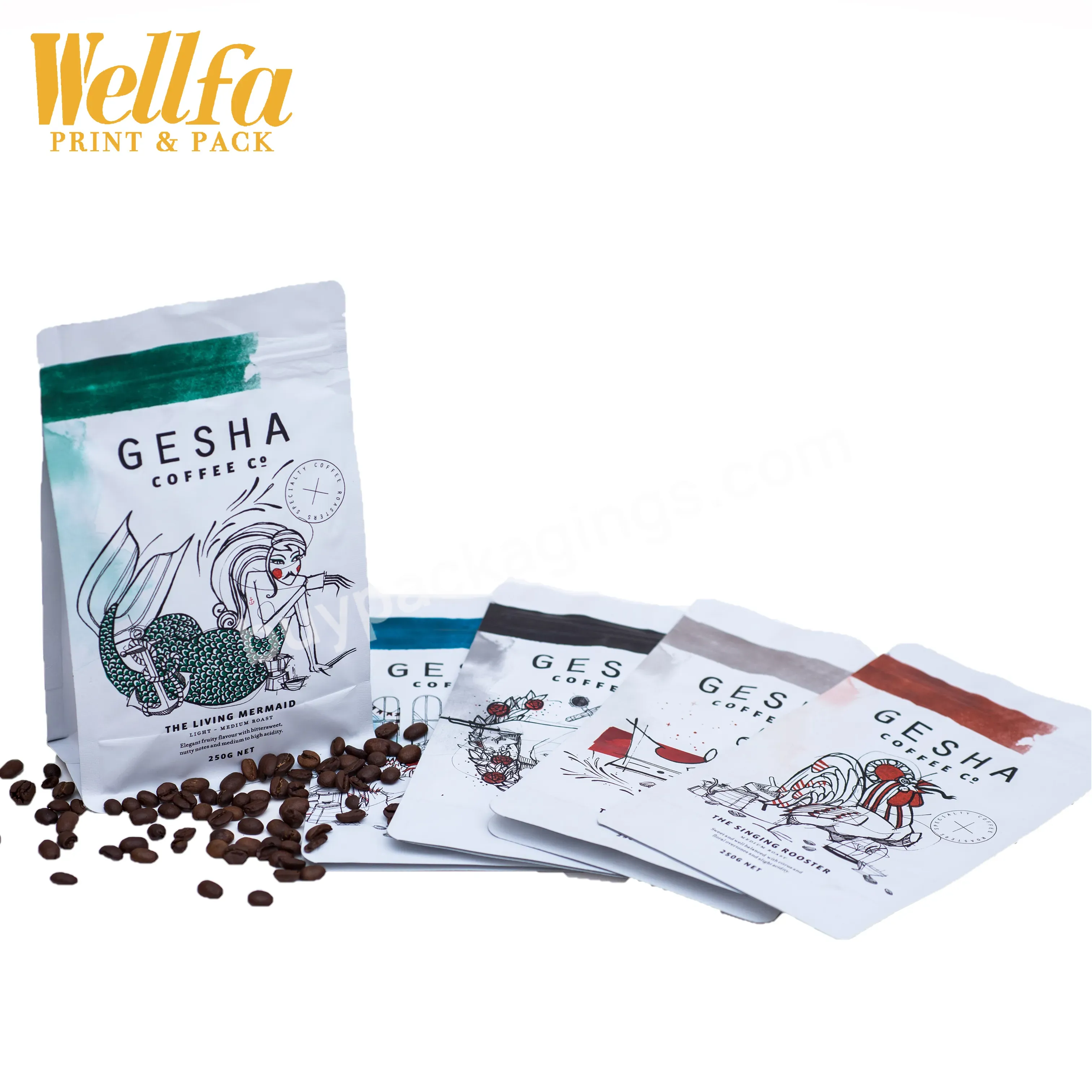 Oem Factory Grade Glossy Surface Printed Pouch Side Gusset Pouch With Flat Bottom Coffee Packaging With Foil
