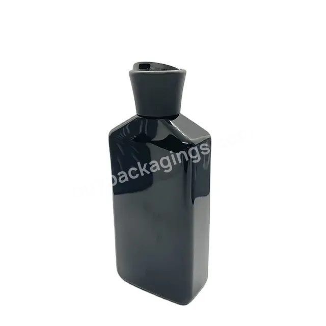 Oem Glossy Black Customized Flat Squeeze Men's Shampoo Bottle With Disc Top Lid 300ml