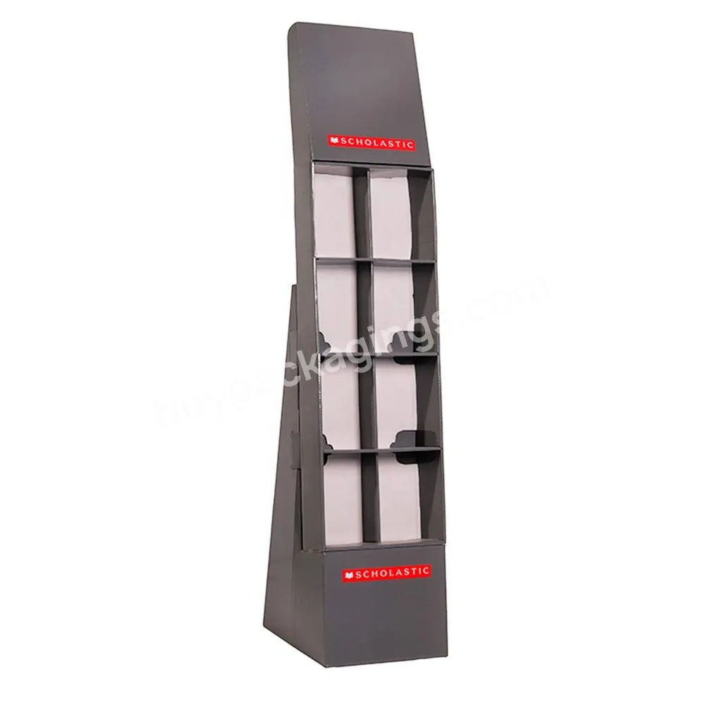 OEM Grey Book Shelves Corrugated Paper Floor Display Recycled Cardboard Free Stand Display Rack Promotional Advertising Display