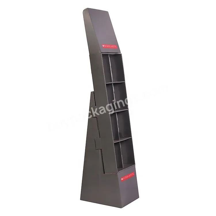 OEM Grey Book Shelves Corrugated Paper Floor Display Recycled Cardboard Free Stand Display Rack Promotional Advertising Display