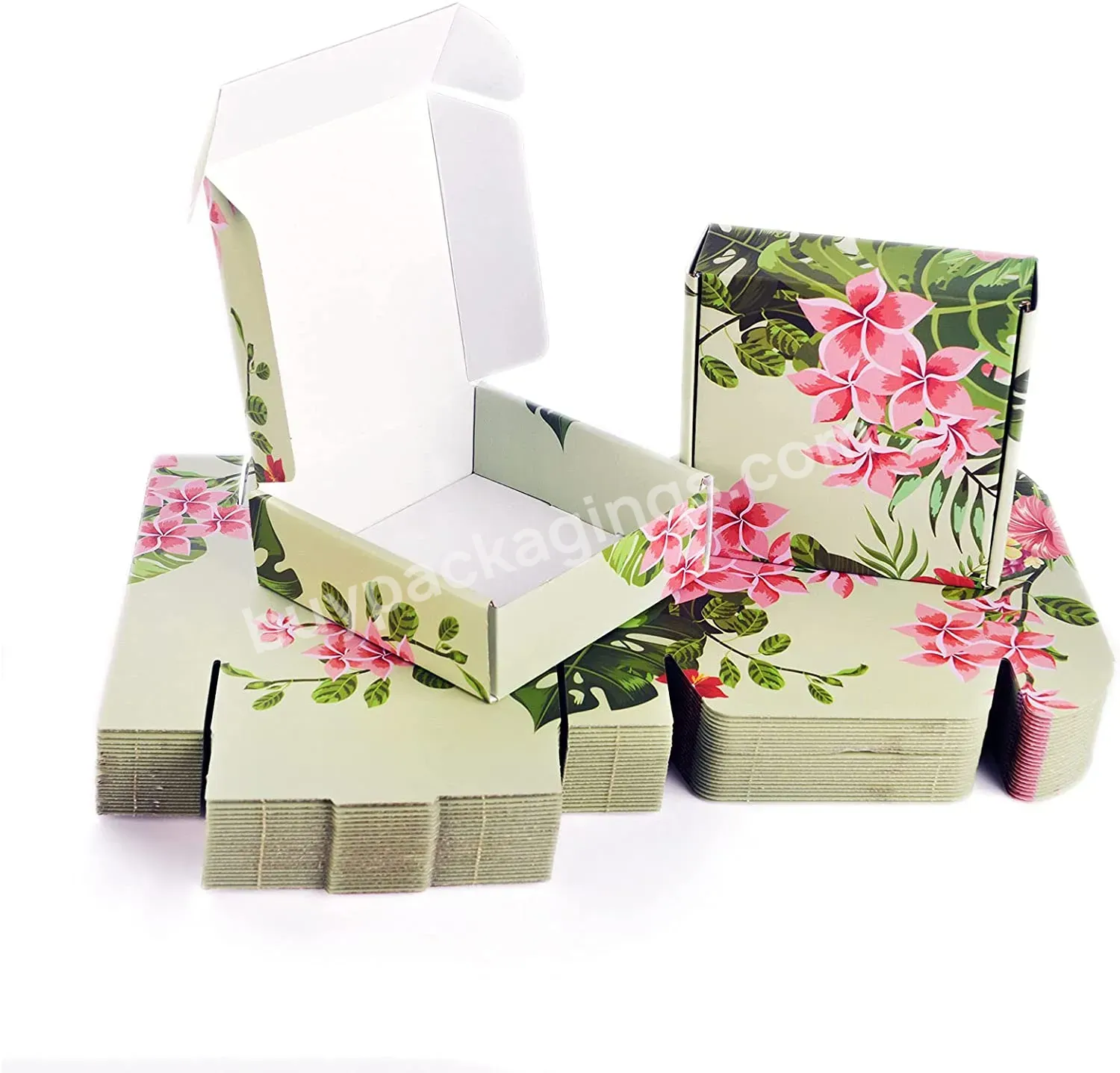 Oem Hawaiian Floral Printed Tuck End Foldable Paper Cardboard Corrugated Mailer Shipping Boxes