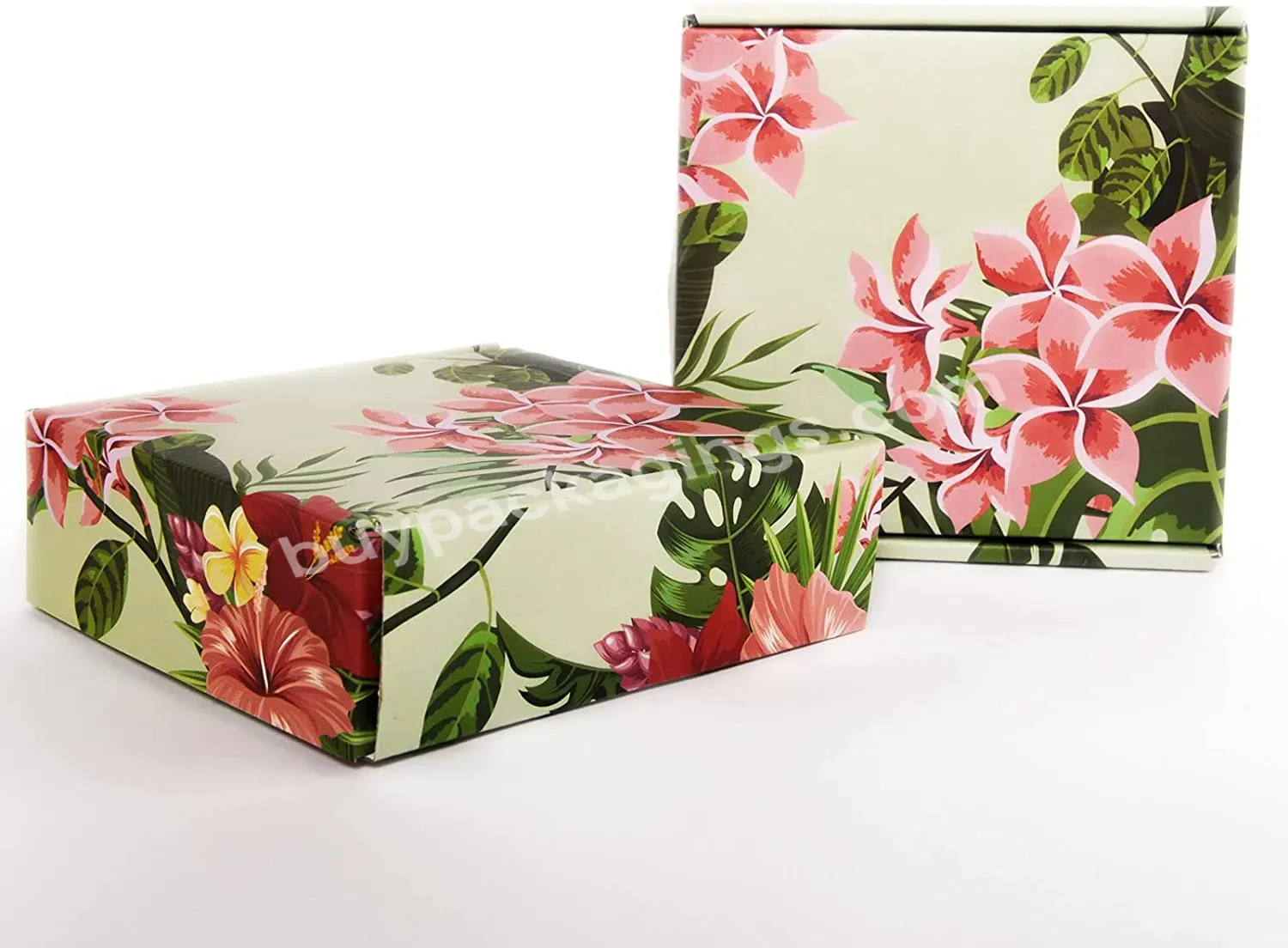 Oem Hawaiian Floral Printed Tuck End Foldable Paper Cardboard Corrugated Mailer Shipping Boxes