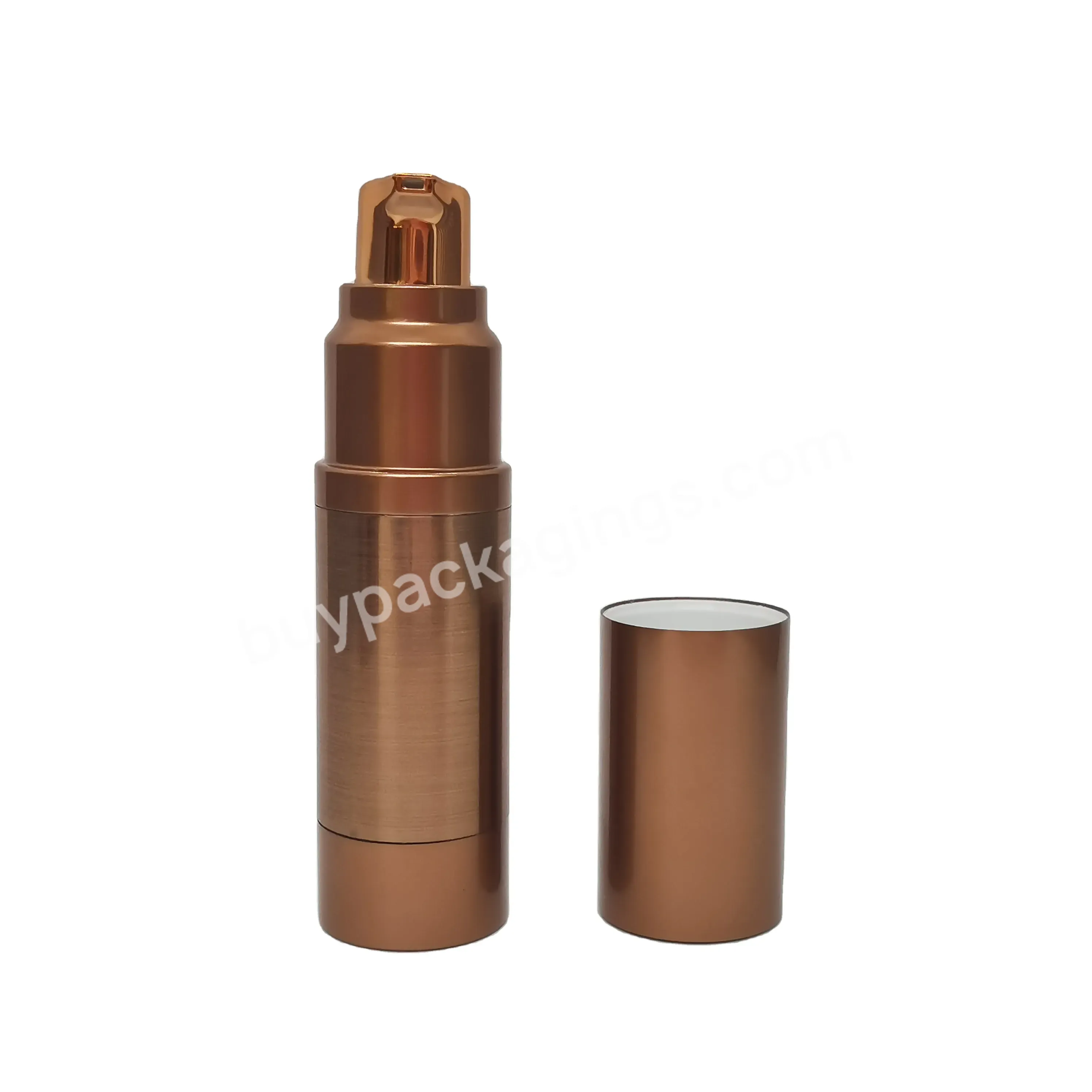 Oem High-end Electroplating Aluminum Airless Bottle 15ml 30ml 50ml Metal Brown Press Pump Eye Cream Empty Bottle Customization