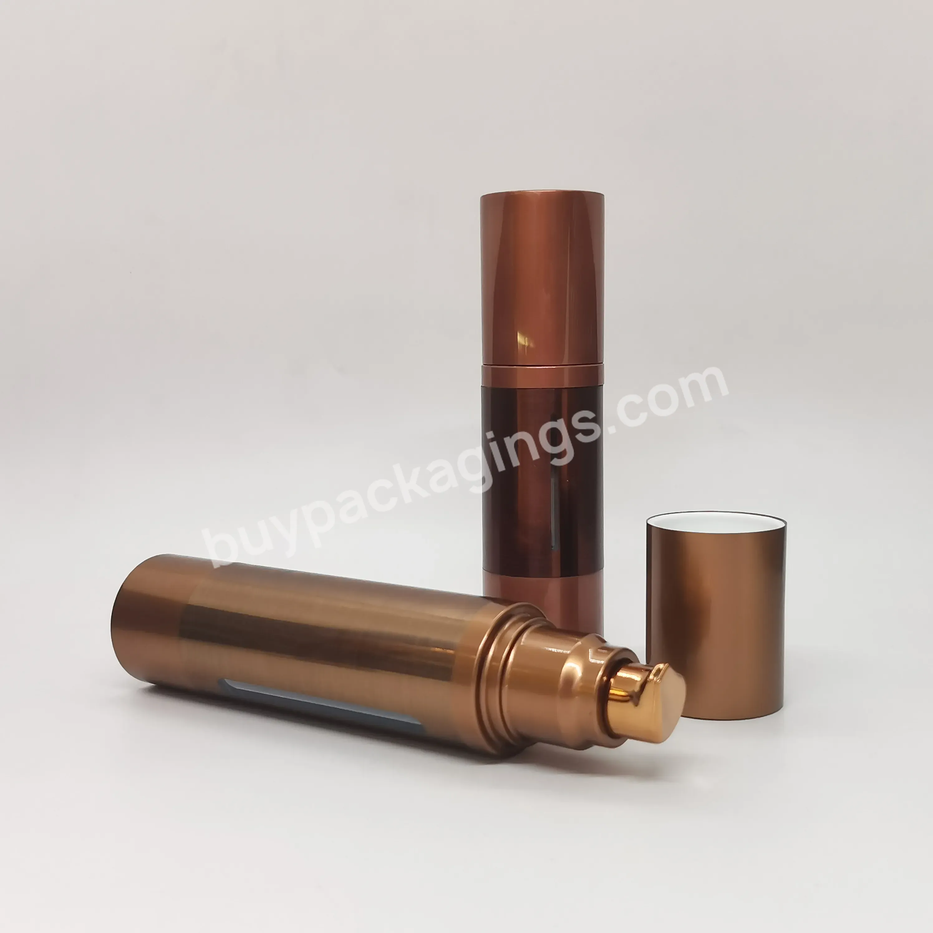 Oem High-end Electroplating Aluminum Airless Bottle 15ml 30ml 50ml Metal Brown Press Pump Eye Cream Empty Bottle Customization