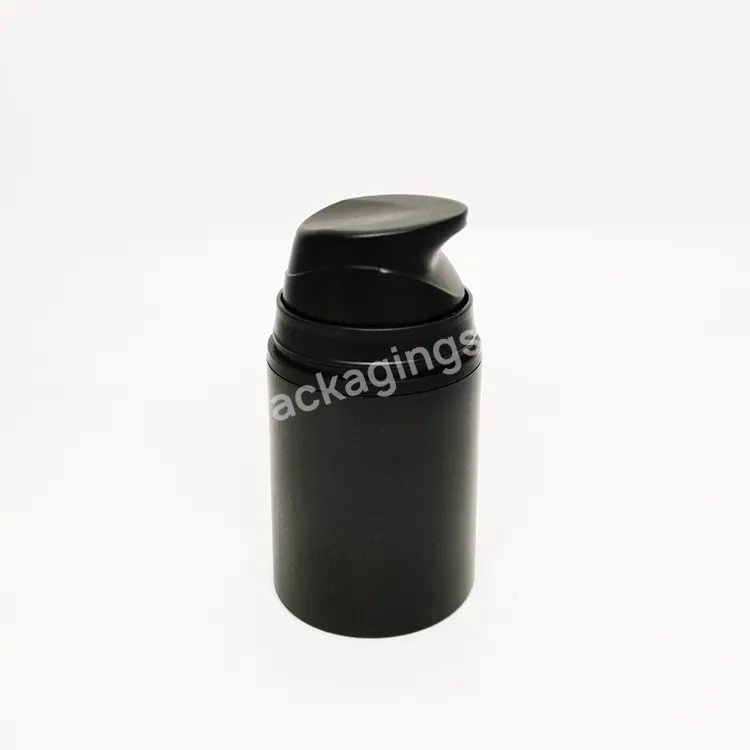 Oem High End Matte Black Cylinder Round 50ml Plastic Cosmetic Cream Bottle Non-refillable Airless Cream Pump Bottle For Cosmetic